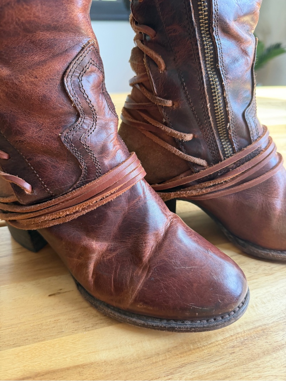 Freebird Coals - Women’s Tall Lace-Up Leather Boots in Cognac - Picture 7 of 12